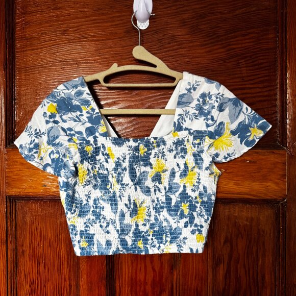 Blue and yellow cropped floral top - Picture 3 of 3